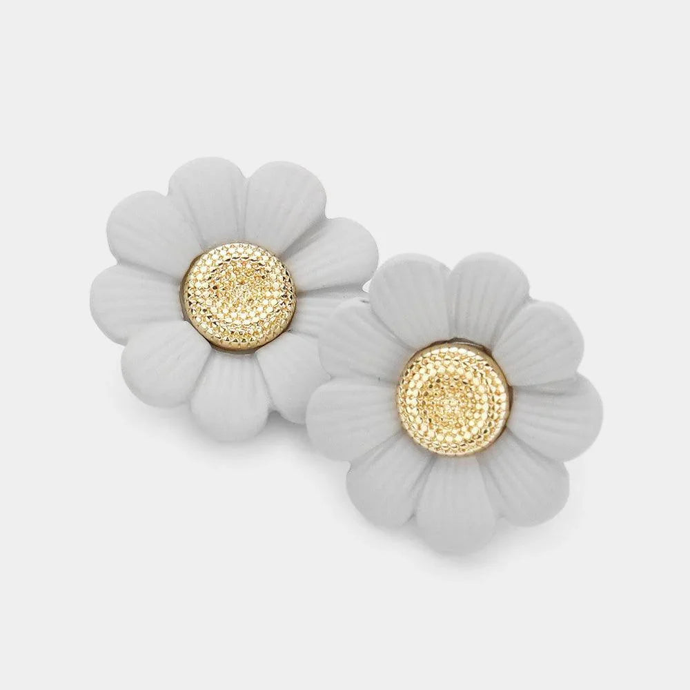 Gray Bloom Flower Stud Earrings - Jewelry Store by Erik Rayo