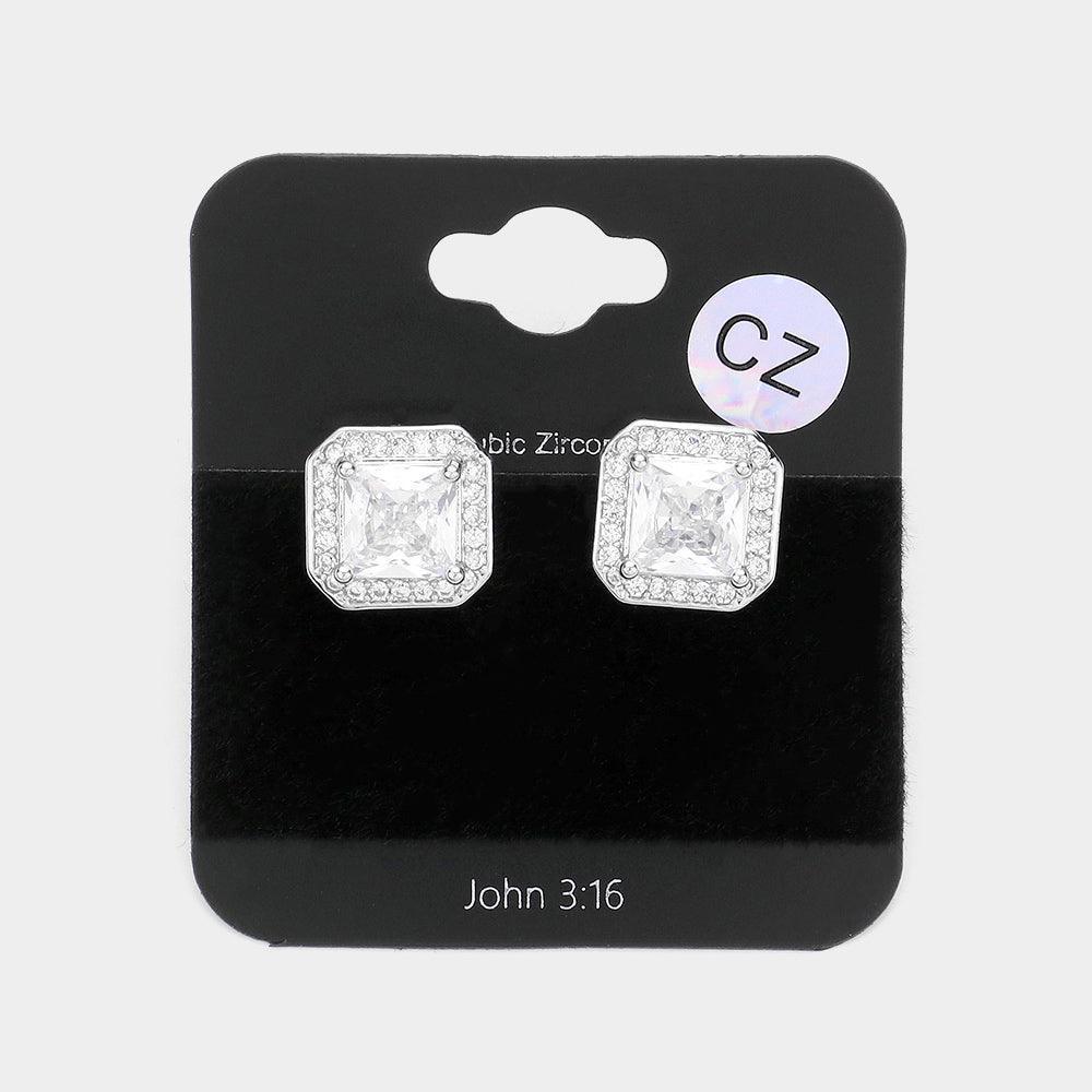 CZ Square Accented Octagon Stud Evening Earrings - Jewelry Store by Erik Rayo