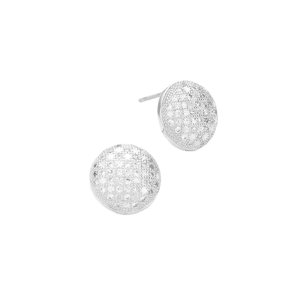 Silver CZ Stone Paved Disc Stud Earrings - Jewelry Store by Erik Rayo
