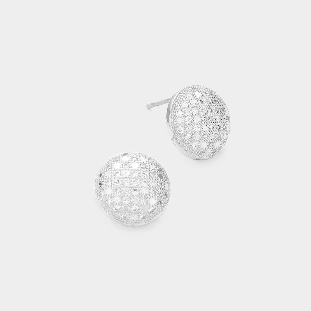 Silver CZ Stone Paved Disc Stud Earrings - Jewelry Store by Erik Rayo