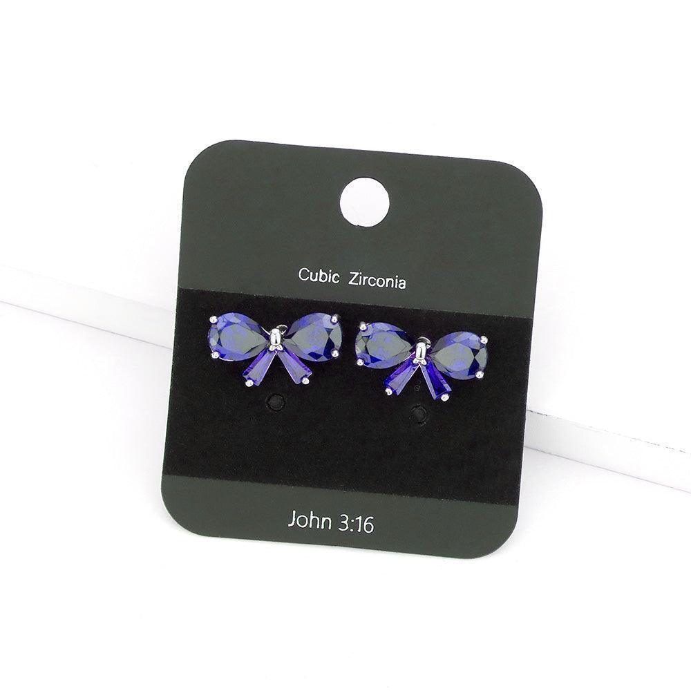 CZ Stone Ribbon Stud Earrings