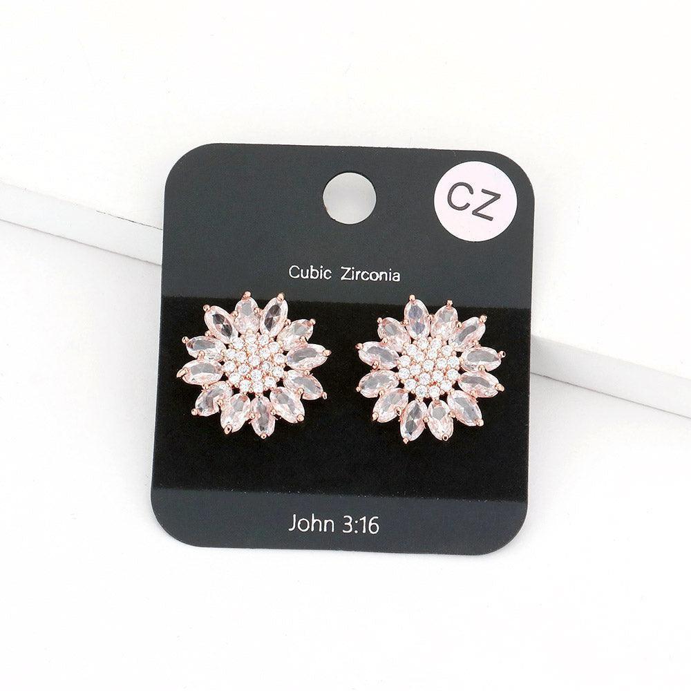 Rose Gold CZ Sunflower Stud Evening Earrings - Jewelry Store by Erik Rayo