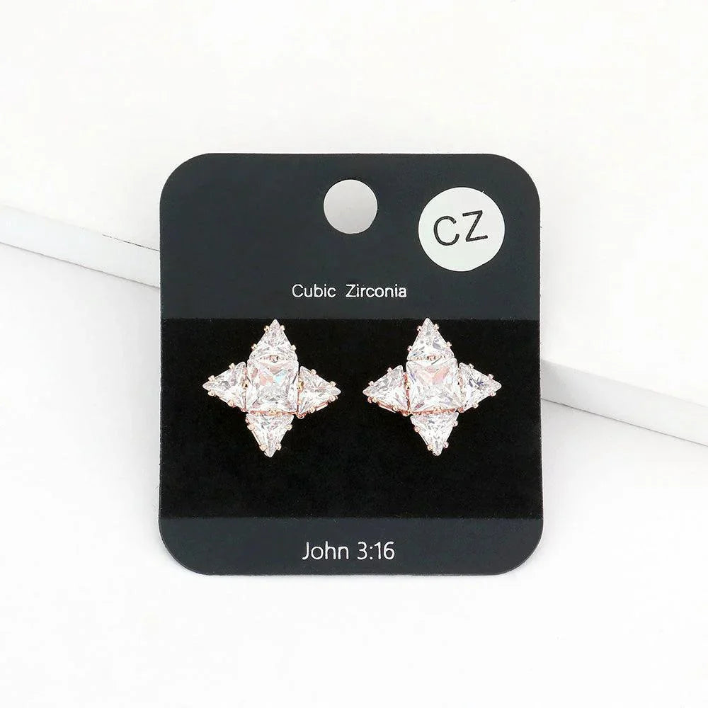 Rose Gold CZ Petal Stud Evening Earrings - Jewelry Store by Erik Rayo