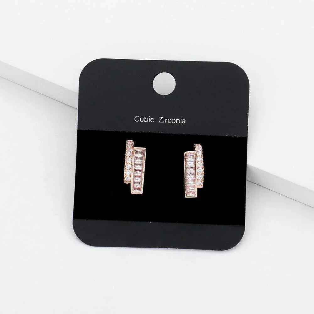 Rose Gold CZ Embellished Half Hoop Evening Earrings - Jewelry Store by Erik Rayo