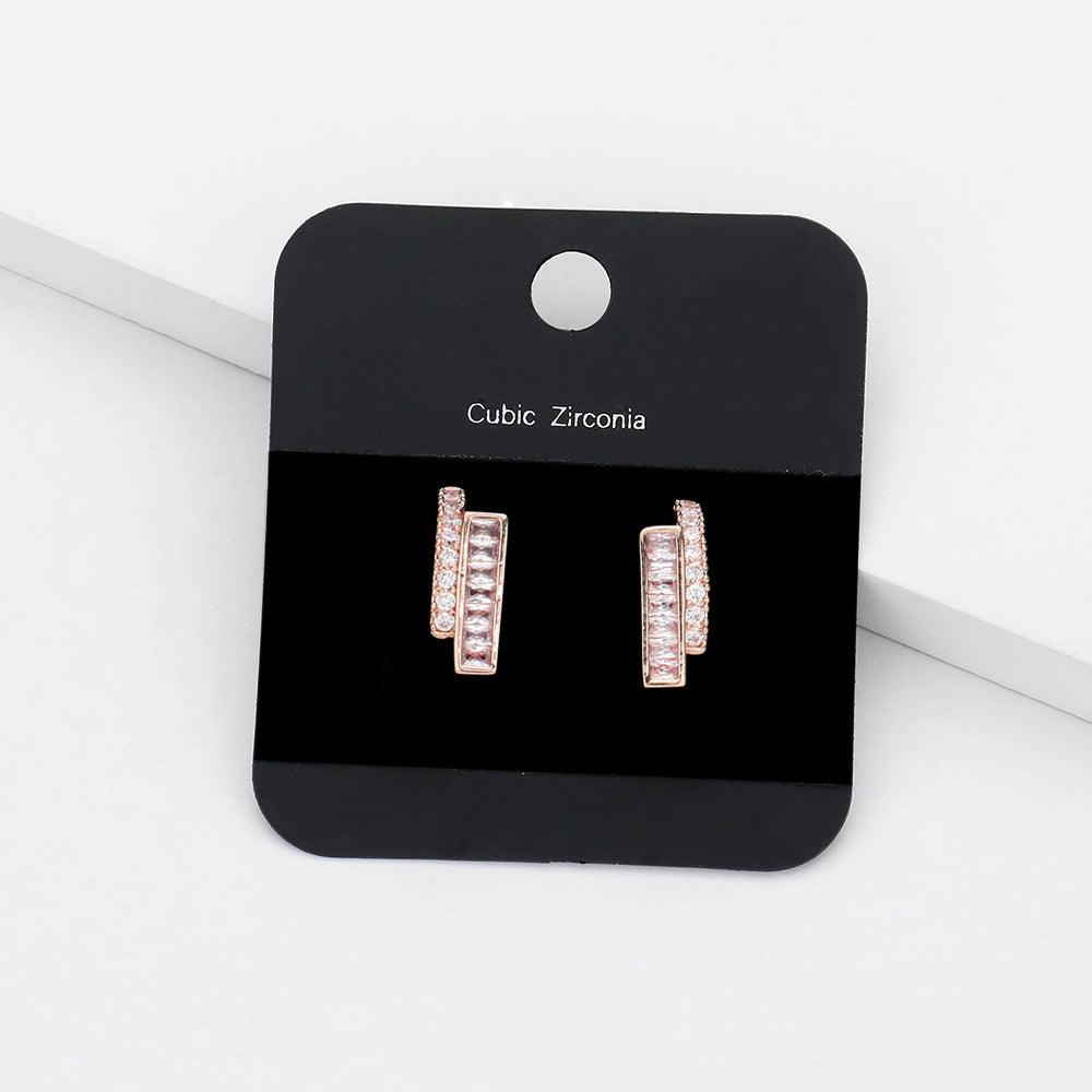 Rose Gold CZ Embellished Half Hoop Evening Earrings