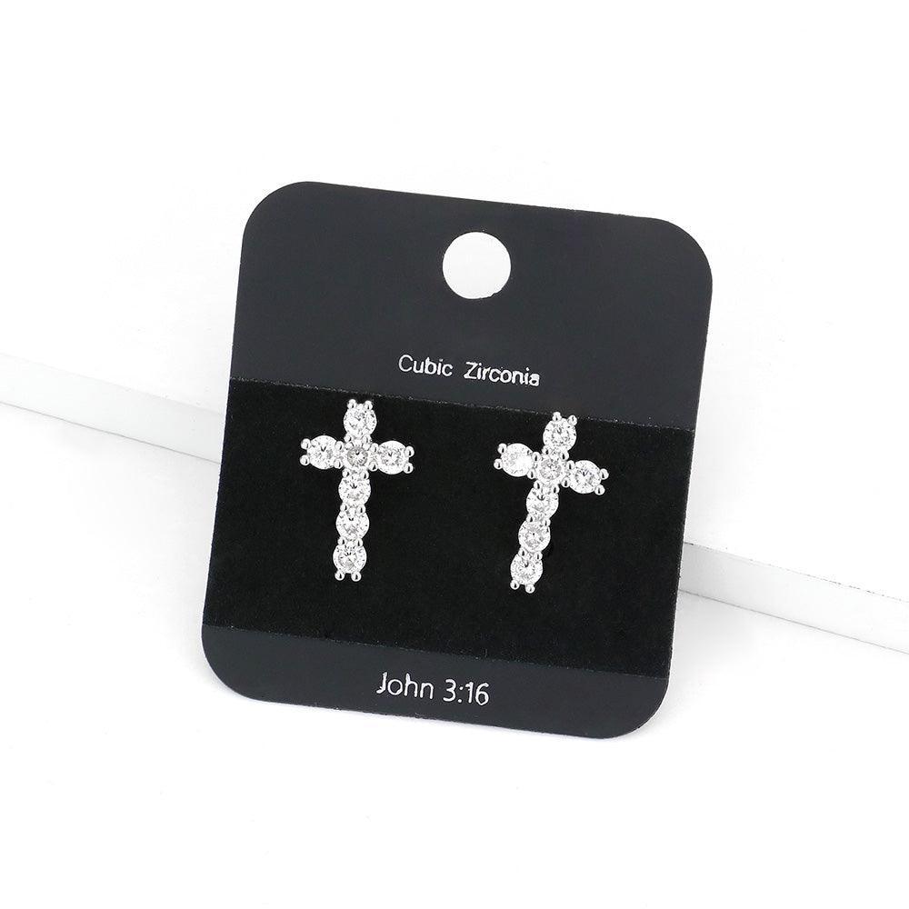 CZ Stone Cross Stud Earrings