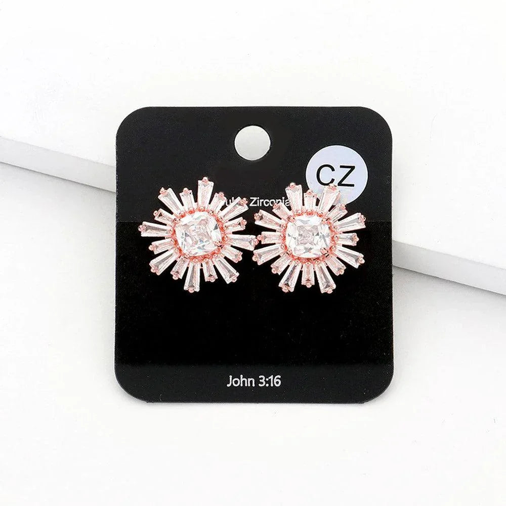 Rose Gold Floral CZ Embellished Stud Evening Earrings - Jewelry Store by Erik Rayo