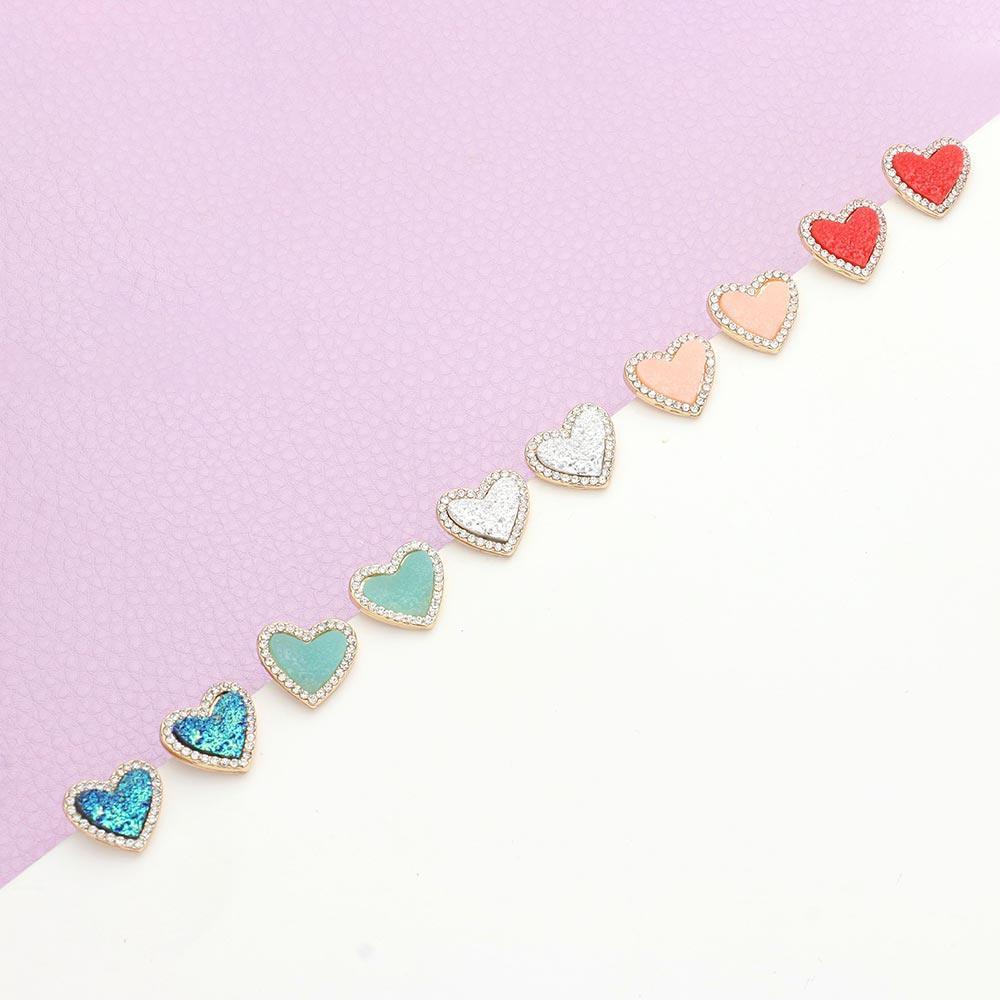 Silver Rhinestone Trimmed Druzy Heart Stud Earrings - Jewelry Store by Erik Rayo
