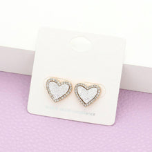 Load image into Gallery viewer, Silver Rhinestone Trimmed Druzy Heart Stud Earrings
