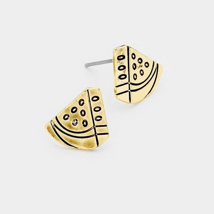 Gold Vintage Watermelon Metal Stud Earrings - Jewelry Store by Erik Rayo