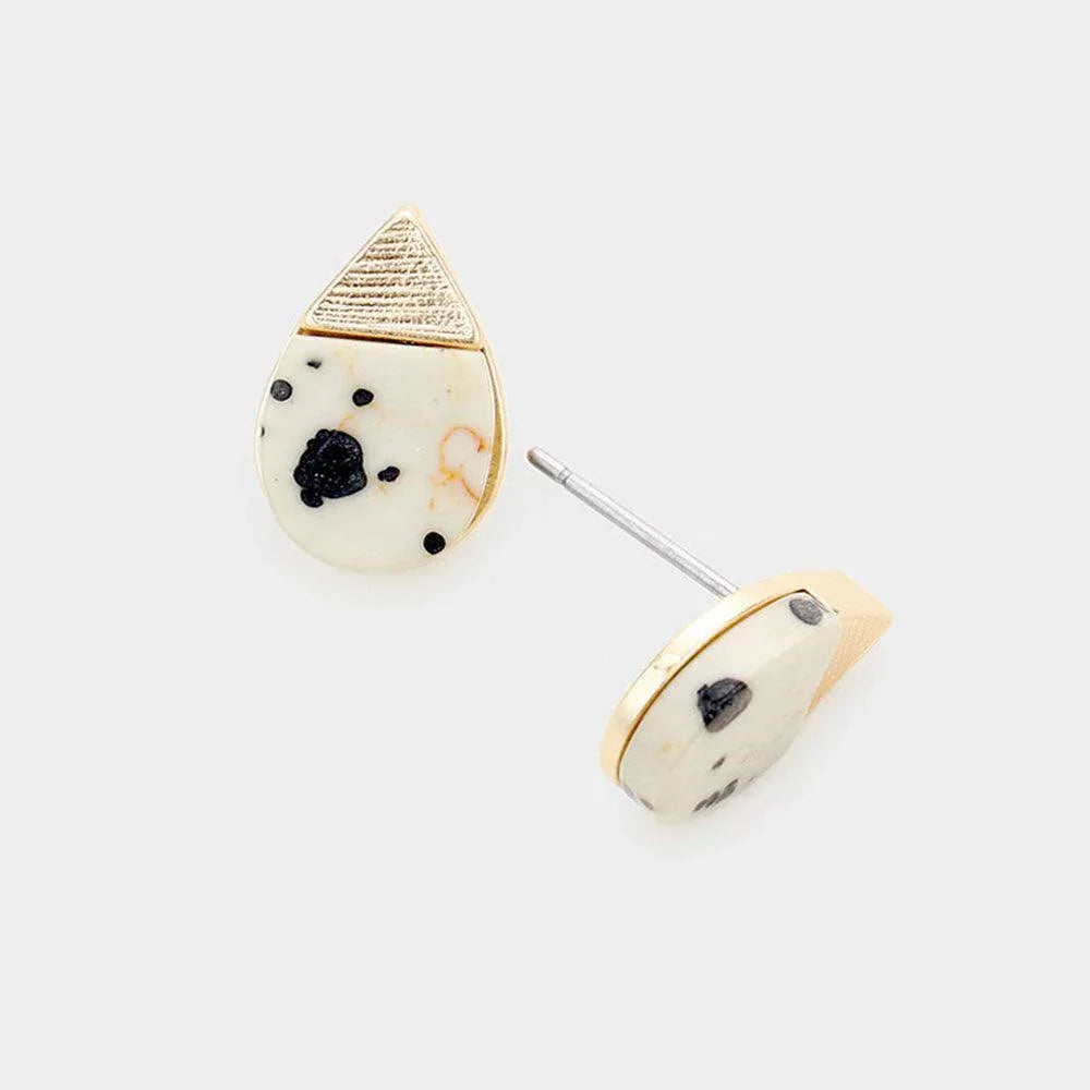 Black Natural Stone Accented Teardrop Stud Earrings - Jewelry Store by Erik Rayo