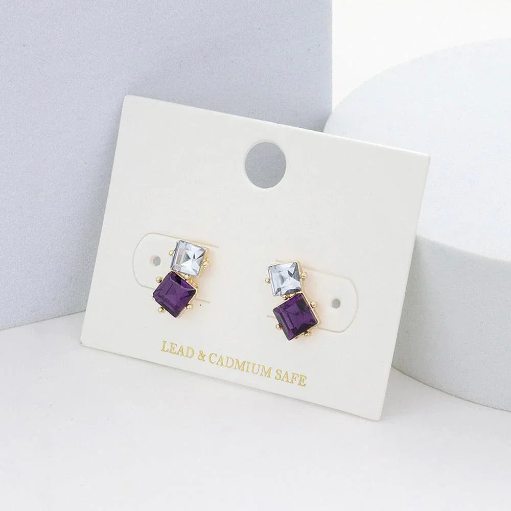 Lavender Double Square Stone Stud Earrings - Jewelry Store by Erik Rayo