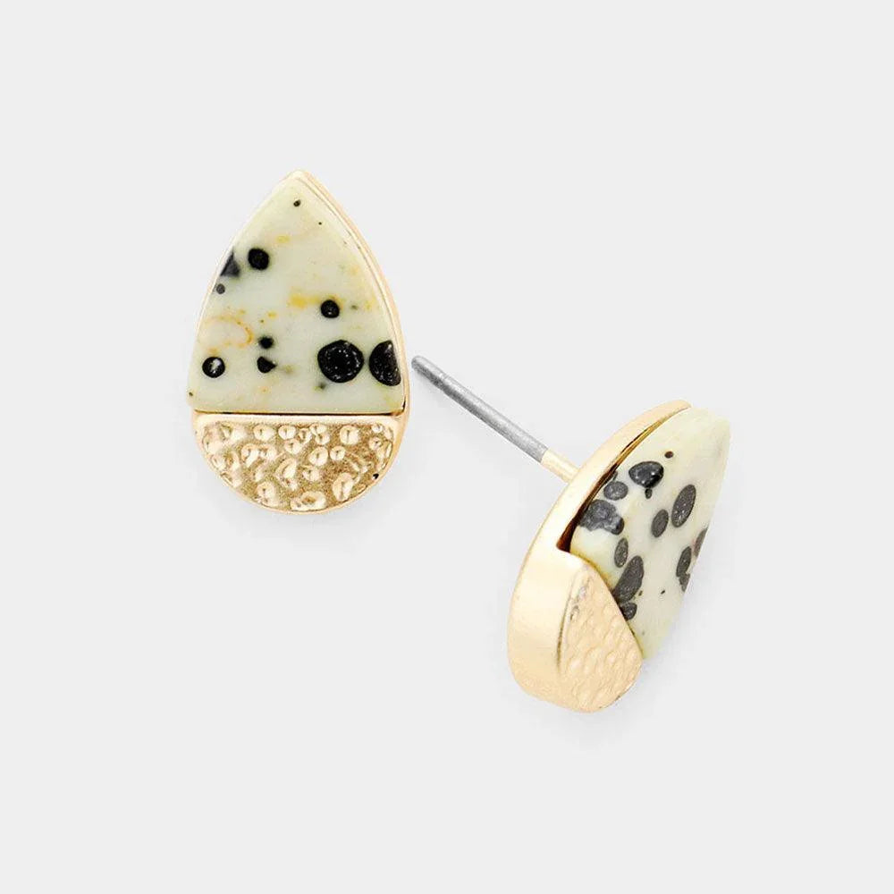 Natural Stone Accented Teardrop Stud Earrings - Jewelry Store by Erik Rayo