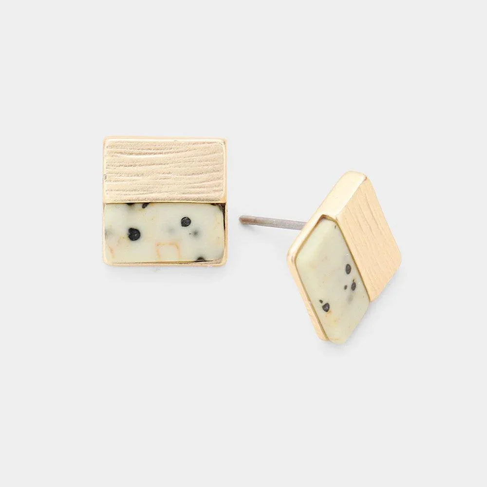 Black Natural Stone Accented Square Stud Earrings - Jewelry Store by Erik Rayo