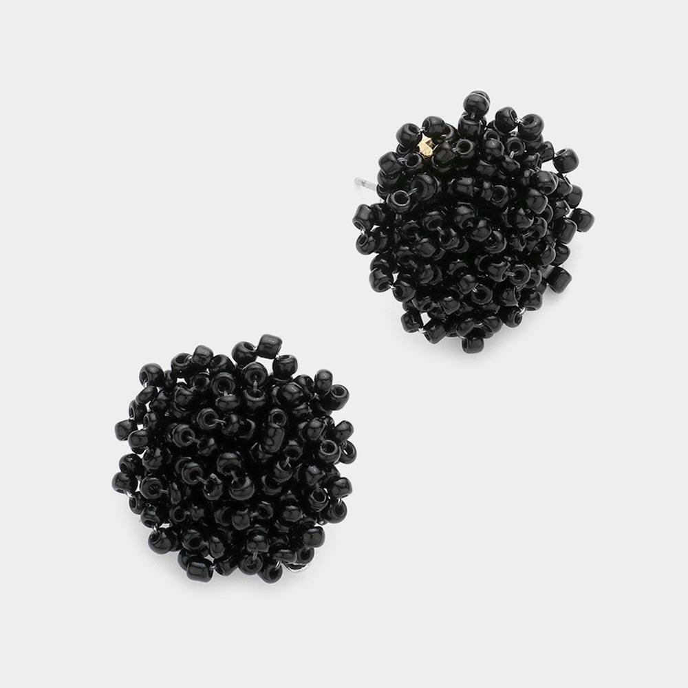 Black Seed Bead Cluster Stud Earrings - Jewelry Store by Erik Rayo