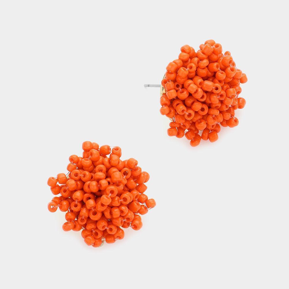 Orange Seed Bead Cluster Stud Earrings - Jewelry Store by Erik Rayo