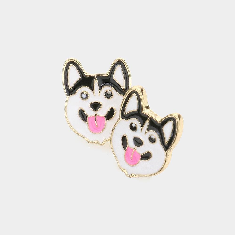 Enamel Metal Husky Dog Stud Earrings - Jewelry Store by Erik Rayo