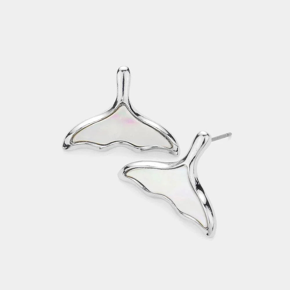 Mother of Pearl Whale Tail Stud Earrings - Jewelry Store by Erik Rayo