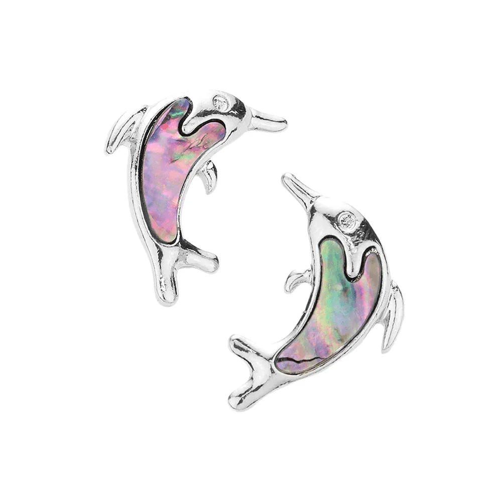 Abalone Dolphin Stud Earrings - Jewelry Store by Erik Rayo