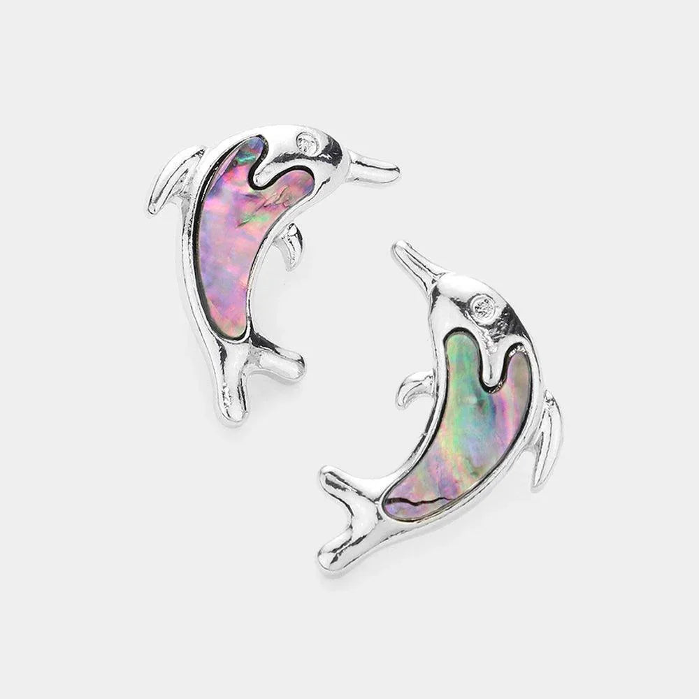 Abalone Dolphin Stud Earrings - Jewelry Store by Erik Rayo