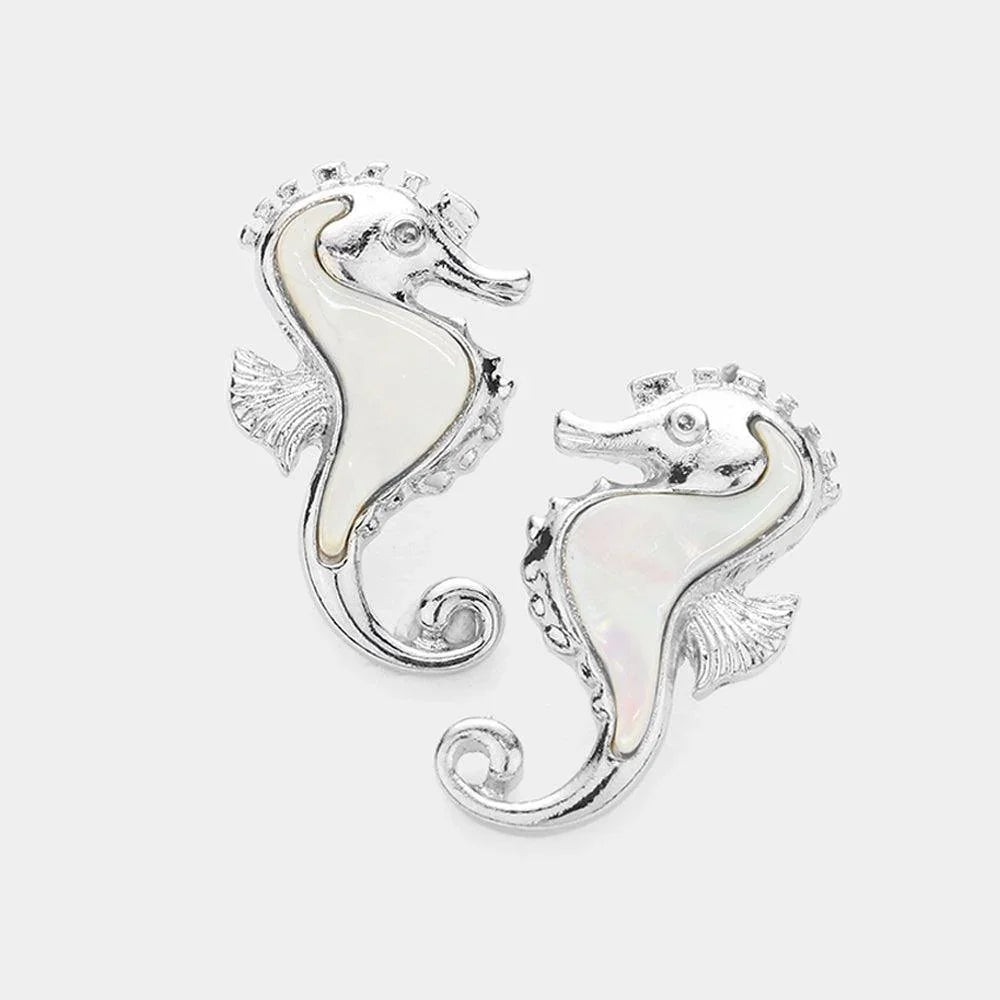 Mother of Pearl Seahorse Stud Earrings - Jewelry Store by Erik Rayo