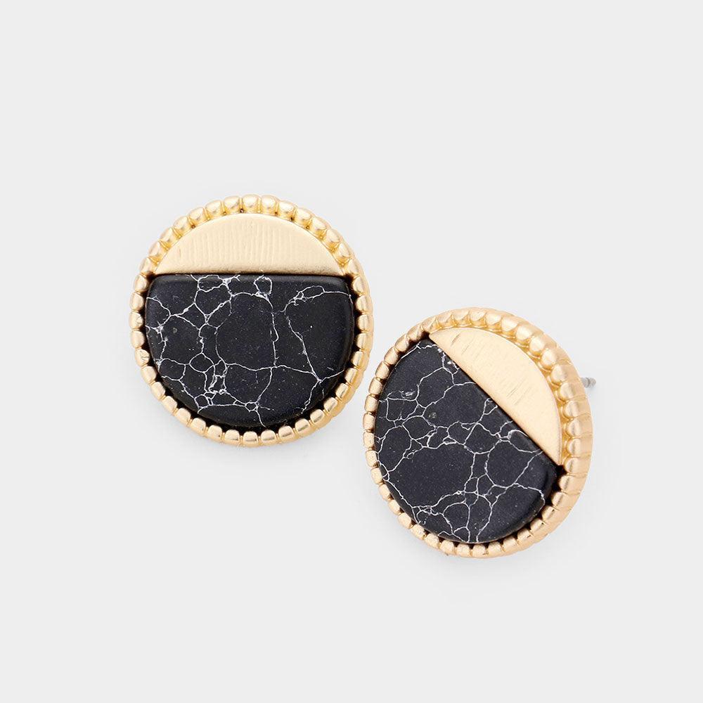 Black Natural Stone Accented Round Stud Earrings - Jewelry Store by Erik Rayo