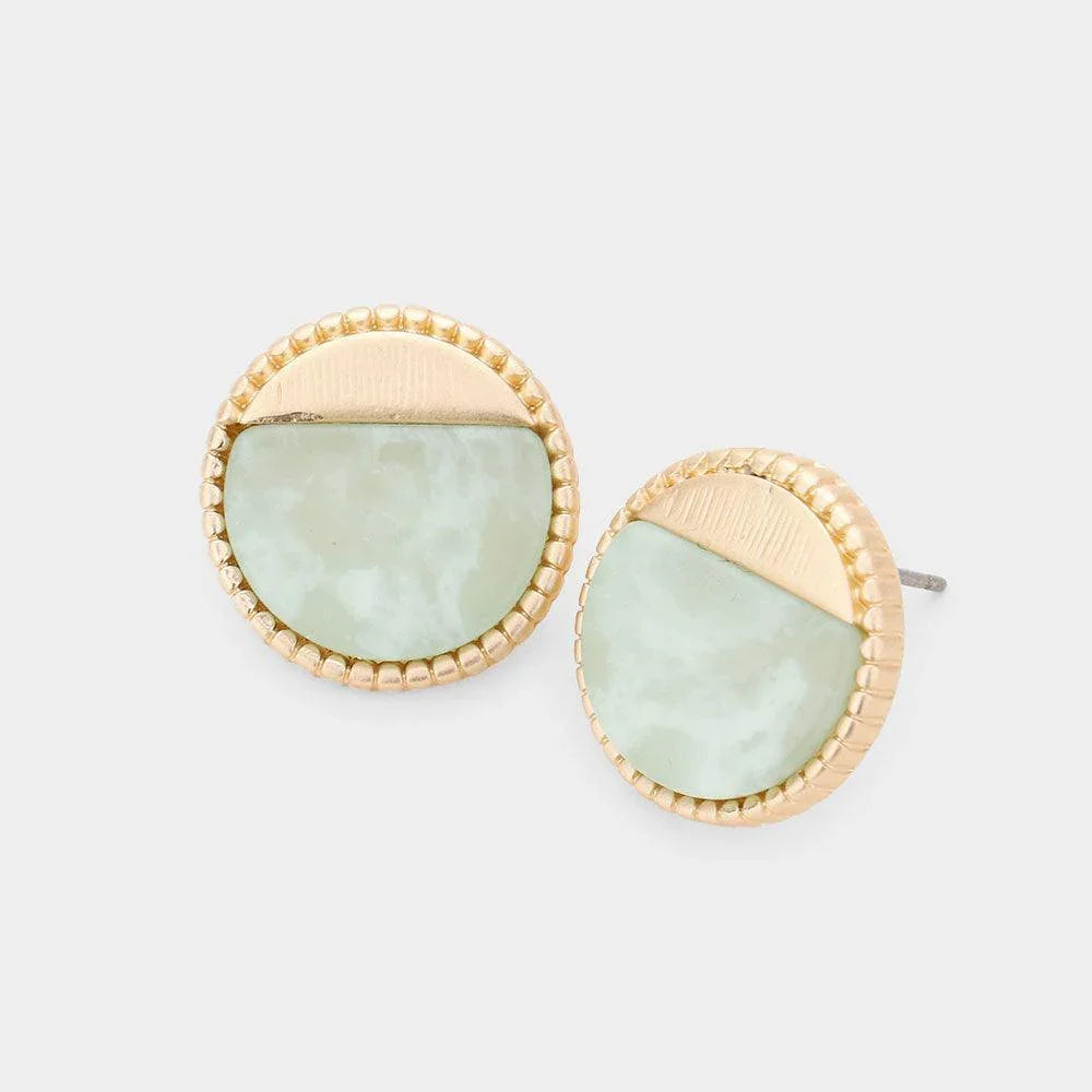 Natural Stone Accented Round Stud Earrings - Jewelry Store by Erik Rayo