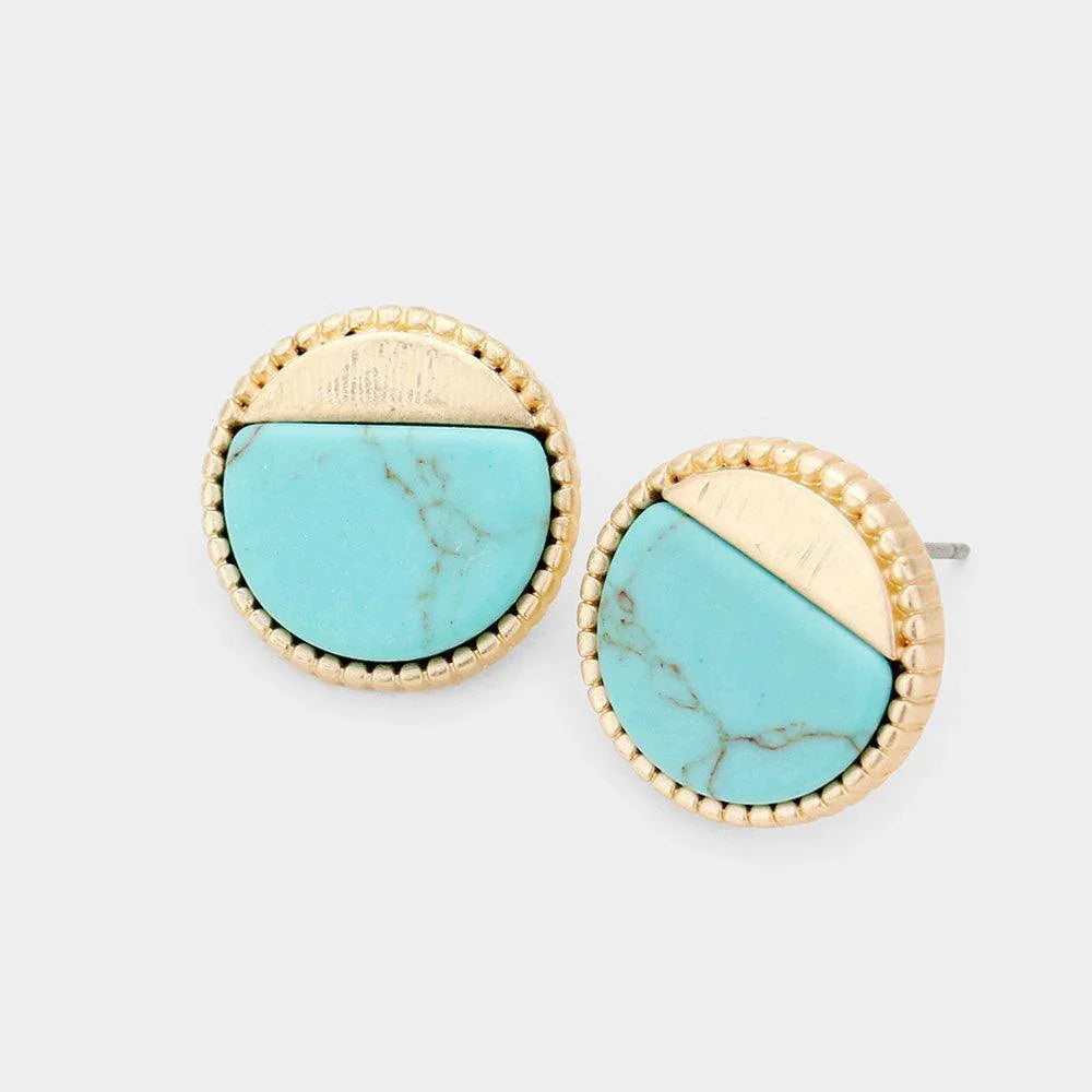 Turquoise Natural Stone Accented Round Stud Earrings - Jewelry Store by Erik Rayo