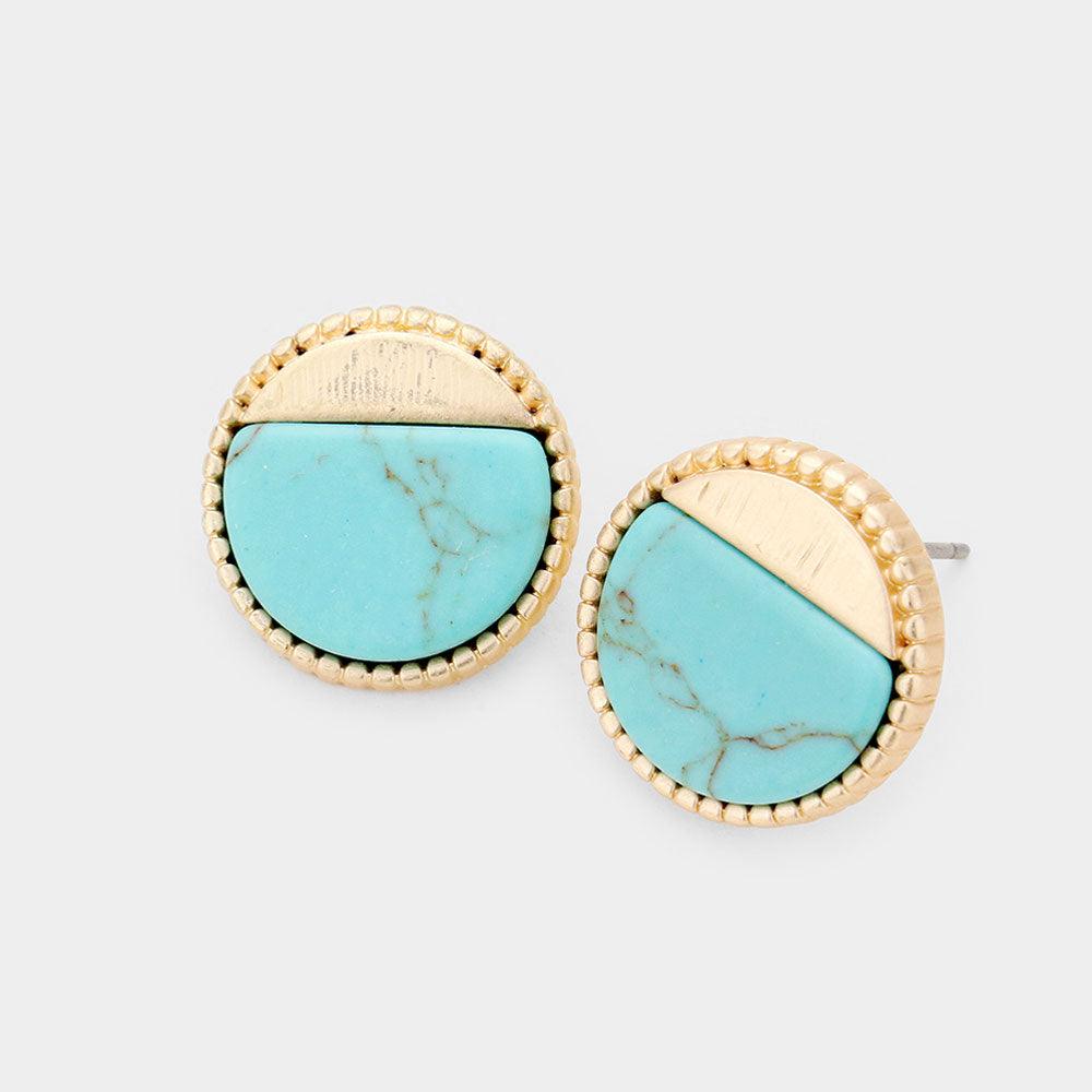 Turquoise Natural Stone Accented Round Stud Earrings