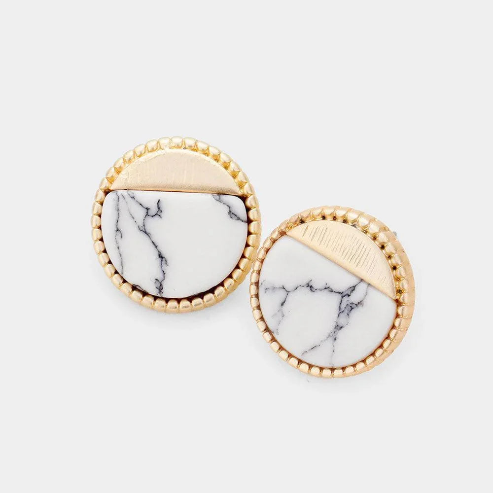 White Natural Stone Accented Round Stud Earrings - Jewelry Store by Erik Rayo