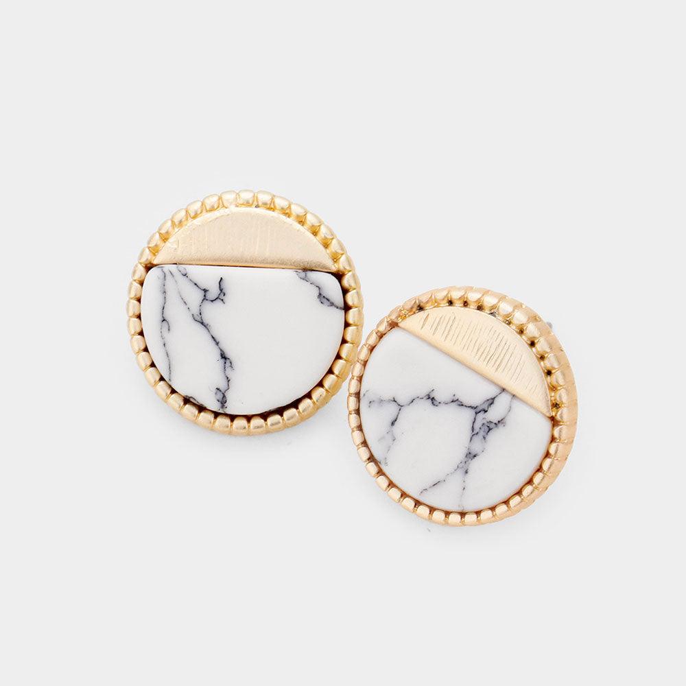 White Natural Stone Accented Round Stud Earrings