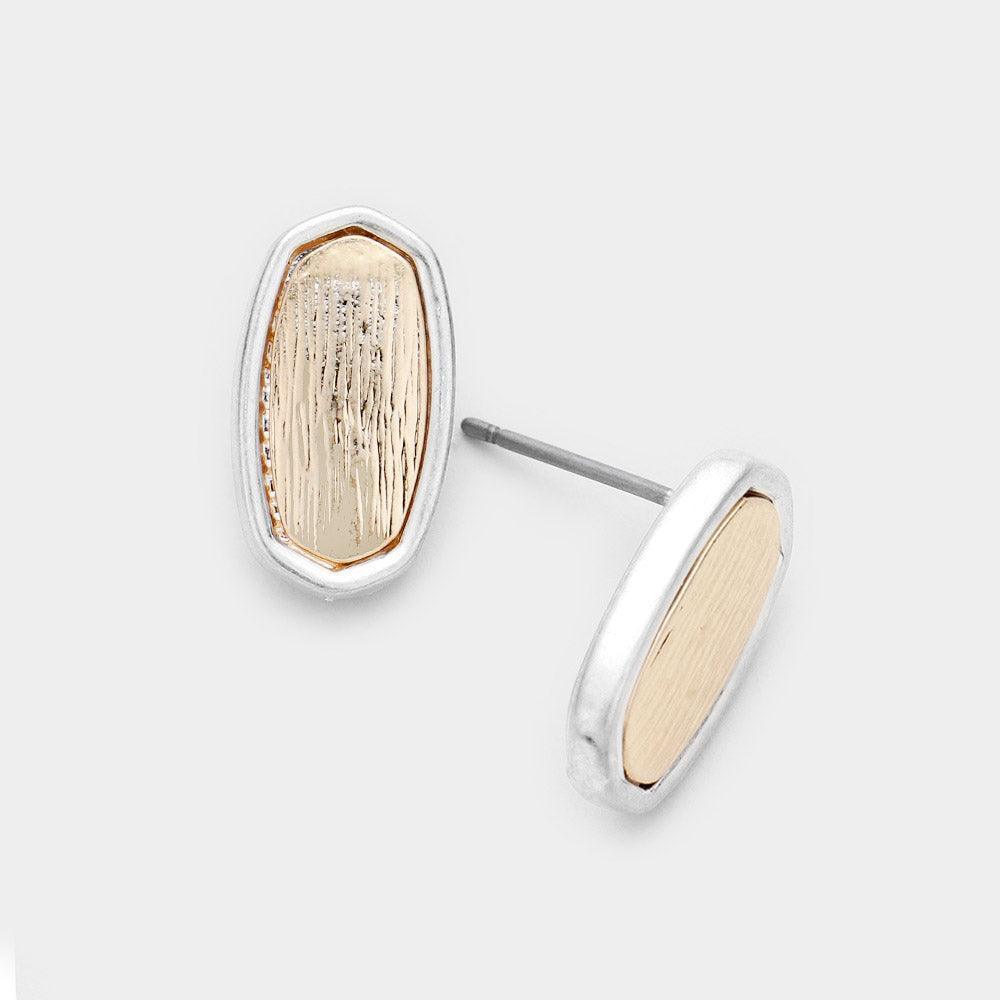 Silver Two Tone Metal Stud Earrings - Jewelry Store by Erik Rayo