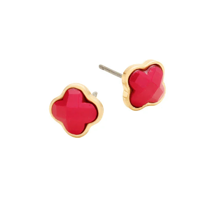 Fuchsia Quatrefoil Clover Stud Earring - Jewelry Store by Erik Rayo