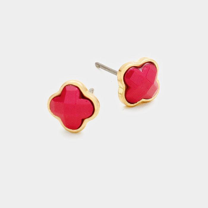 Fuchsia Quatrefoil Clover Stud Earring - Jewelry Store by Erik Rayo