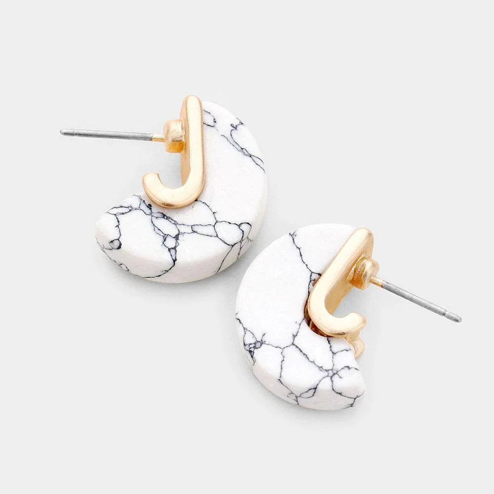 White Geometric Natural Stone Stud Earrings - Jewelry Store by Erik Rayo