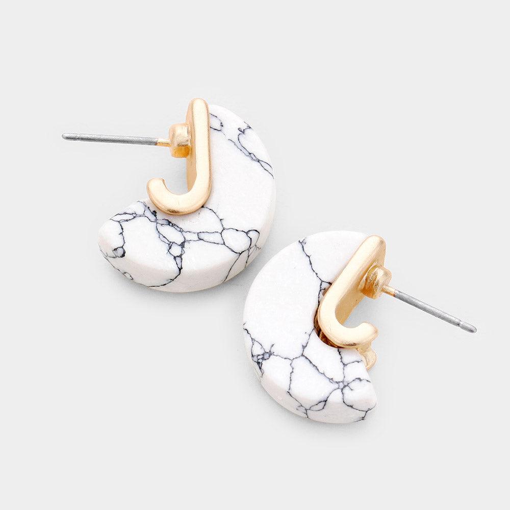 White Geometric Natural Stone Stud Earrings