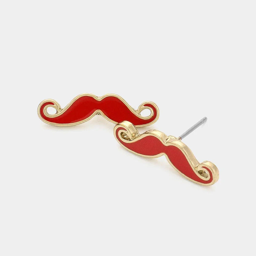 Red Mustache Stud Earrings - Jewelry Store by Erik Rayo