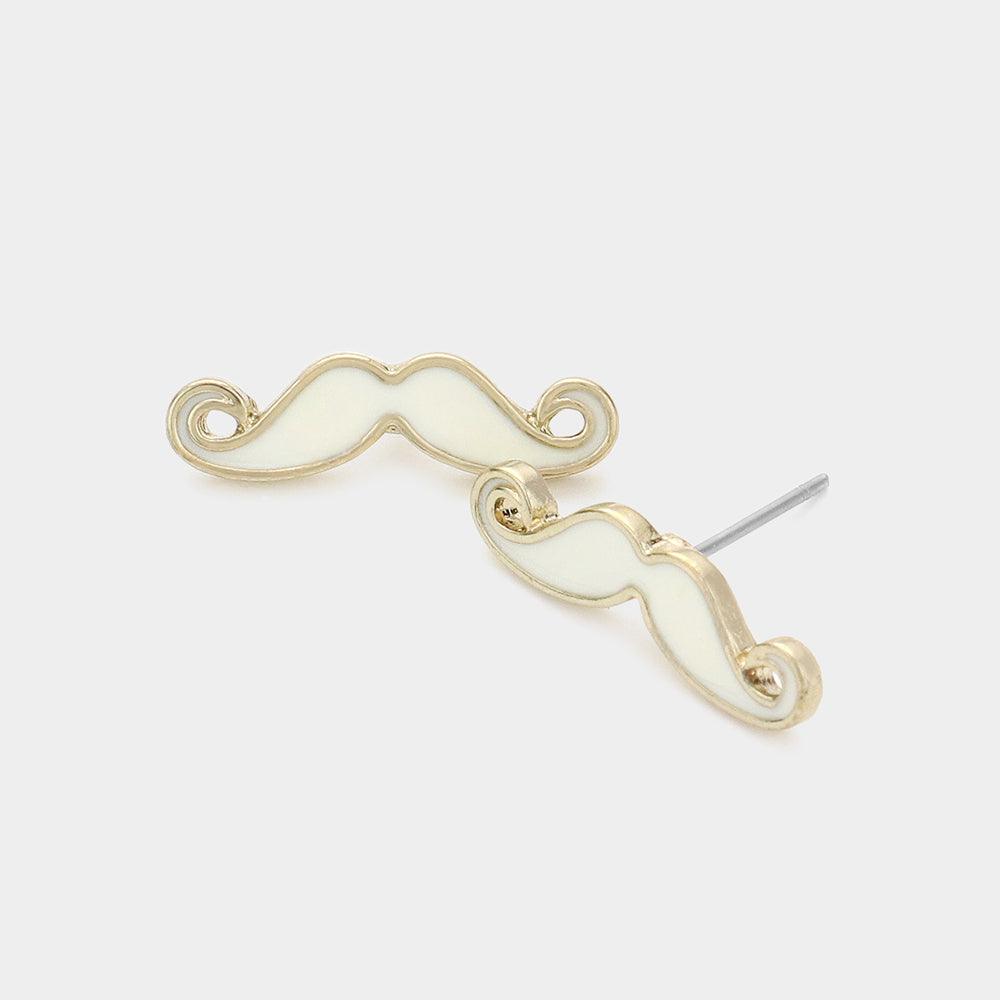 White Mustache stud earrings