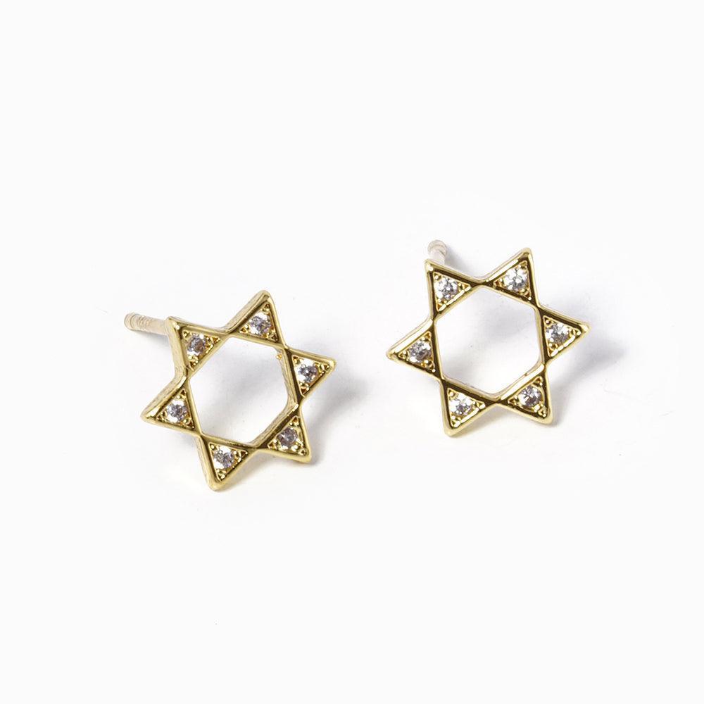 Silver Gold Dipped Stone Pointed Star Of David Stud Earrings - Jewelry Store by Erik Rayo