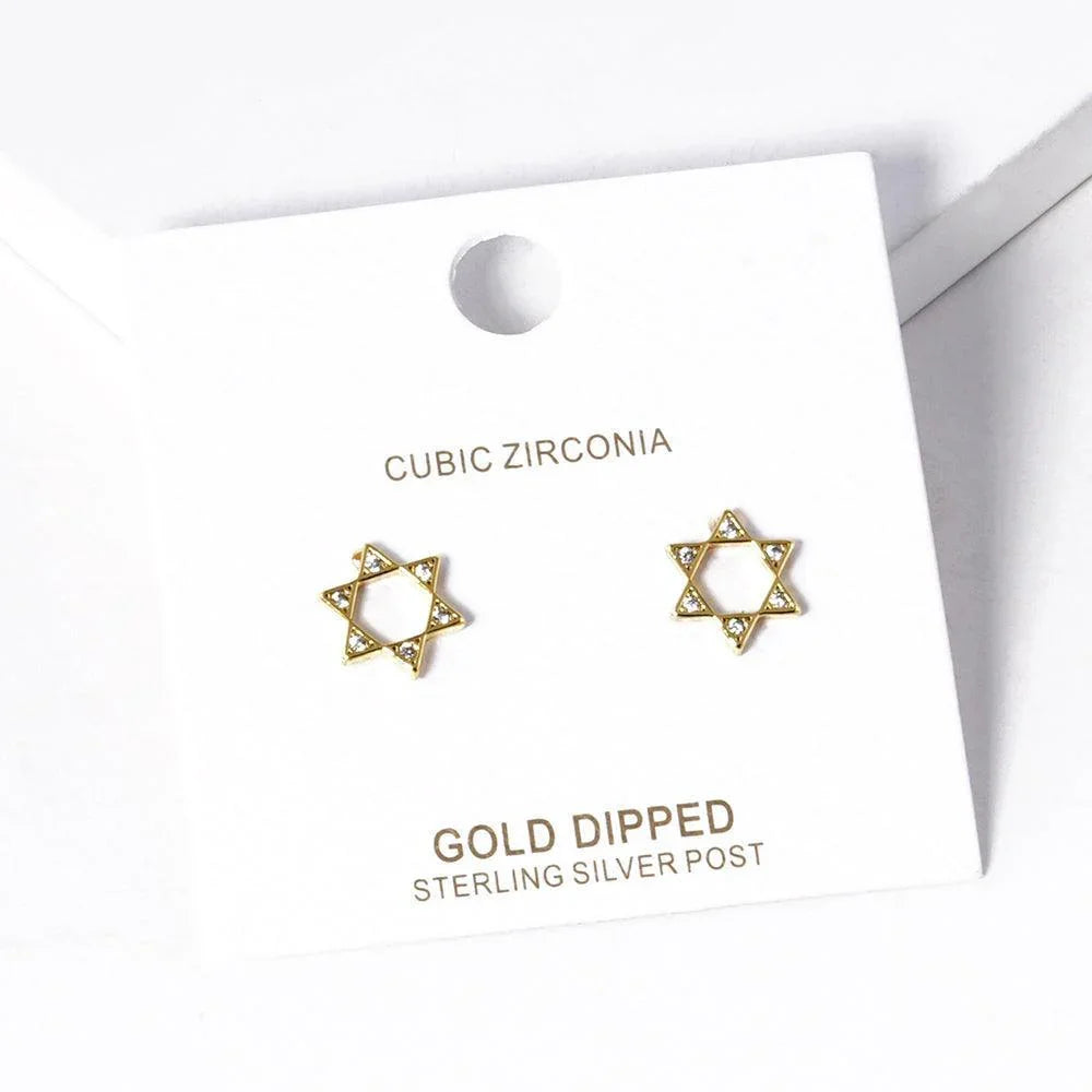 Silver Gold Dipped Stone Pointed Star Of David Stud Earrings - Jewelry Store by Erik Rayo