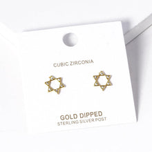 Load image into Gallery viewer, Silver Gold Dipped Stone Pointed Star Of David Stud Earrings
