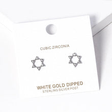 Load image into Gallery viewer, Silver White Gold Dipped Stone Pointed Star Of David Stud Earrings
