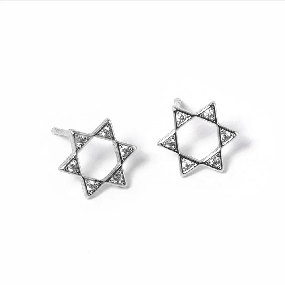Silver White Gold Dipped Stone Pointed Star Of David Stud Earrings - Jewelry Store by Erik Rayo