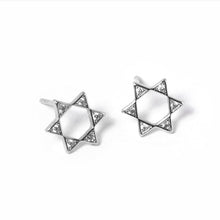 Load image into Gallery viewer, Silver White Gold Dipped Stone Pointed Star Of David Stud Earrings
