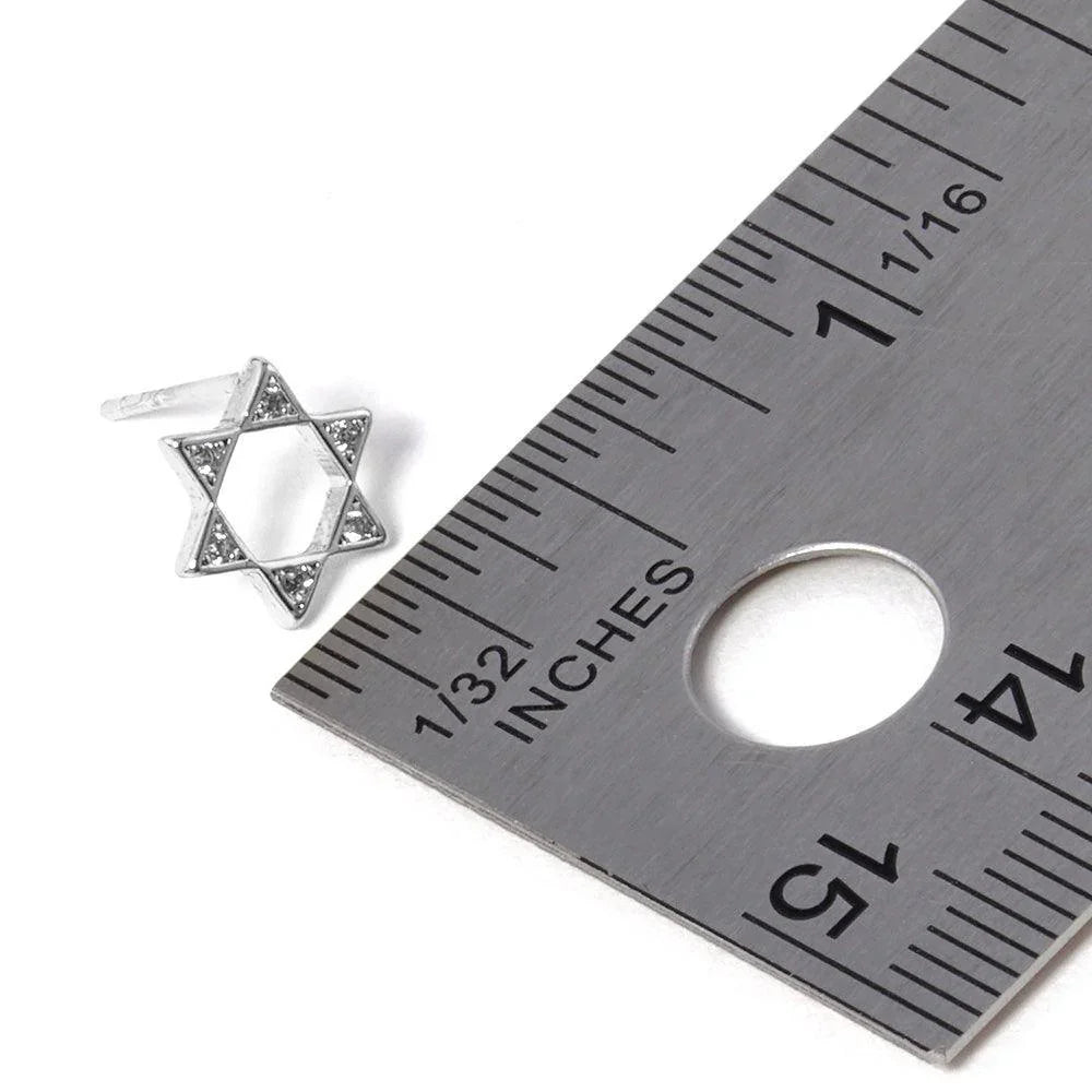Silver White Gold Dipped Stone Pointed Star Of David Stud Earrings - Jewelry Store by Erik Rayo