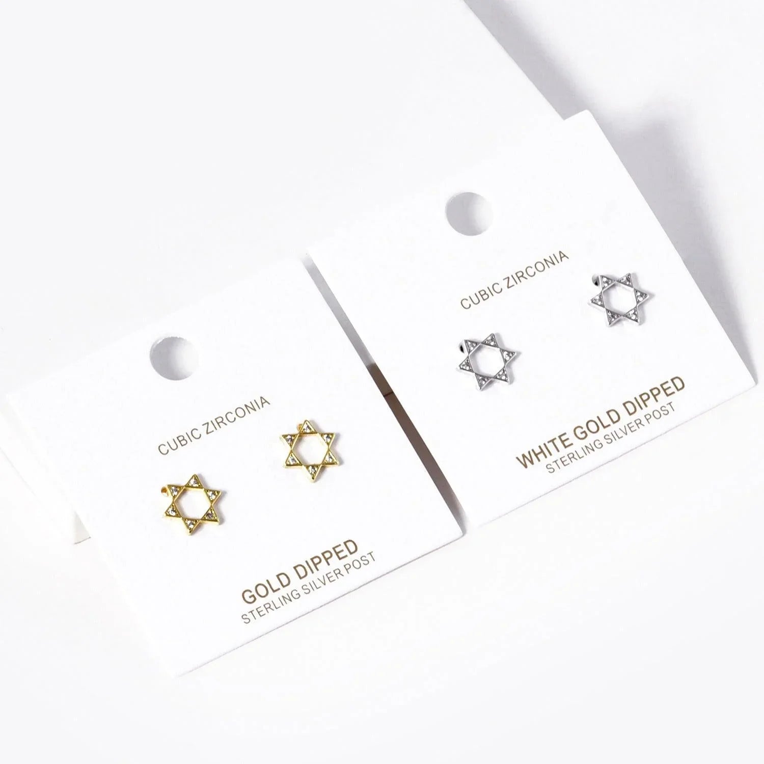 Silver White Gold Dipped Stone Pointed Star Of David Stud Earrings - Jewelry Store by Erik Rayo