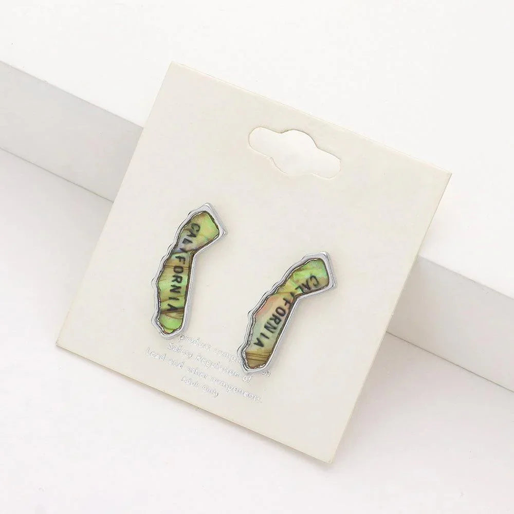 California State Map Abalone Stud Earrings