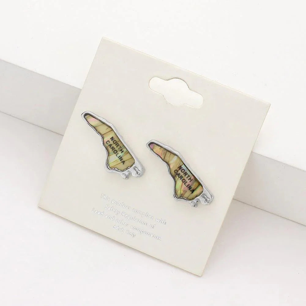 North Carolina State Map Abalone Stud Earrings - Jewelry Store by Erik Rayo