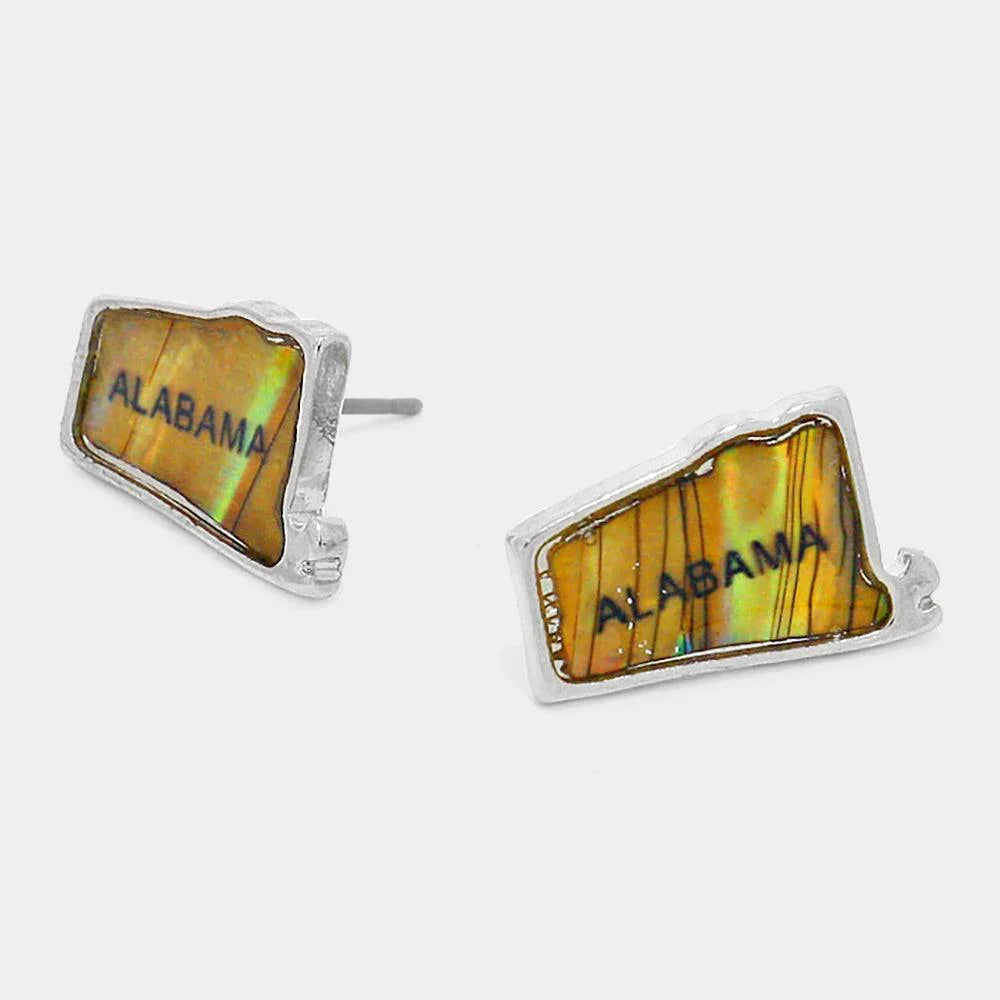 Alabama State Map Abalone Stud Earrings - Jewelry Store by Erik Rayo