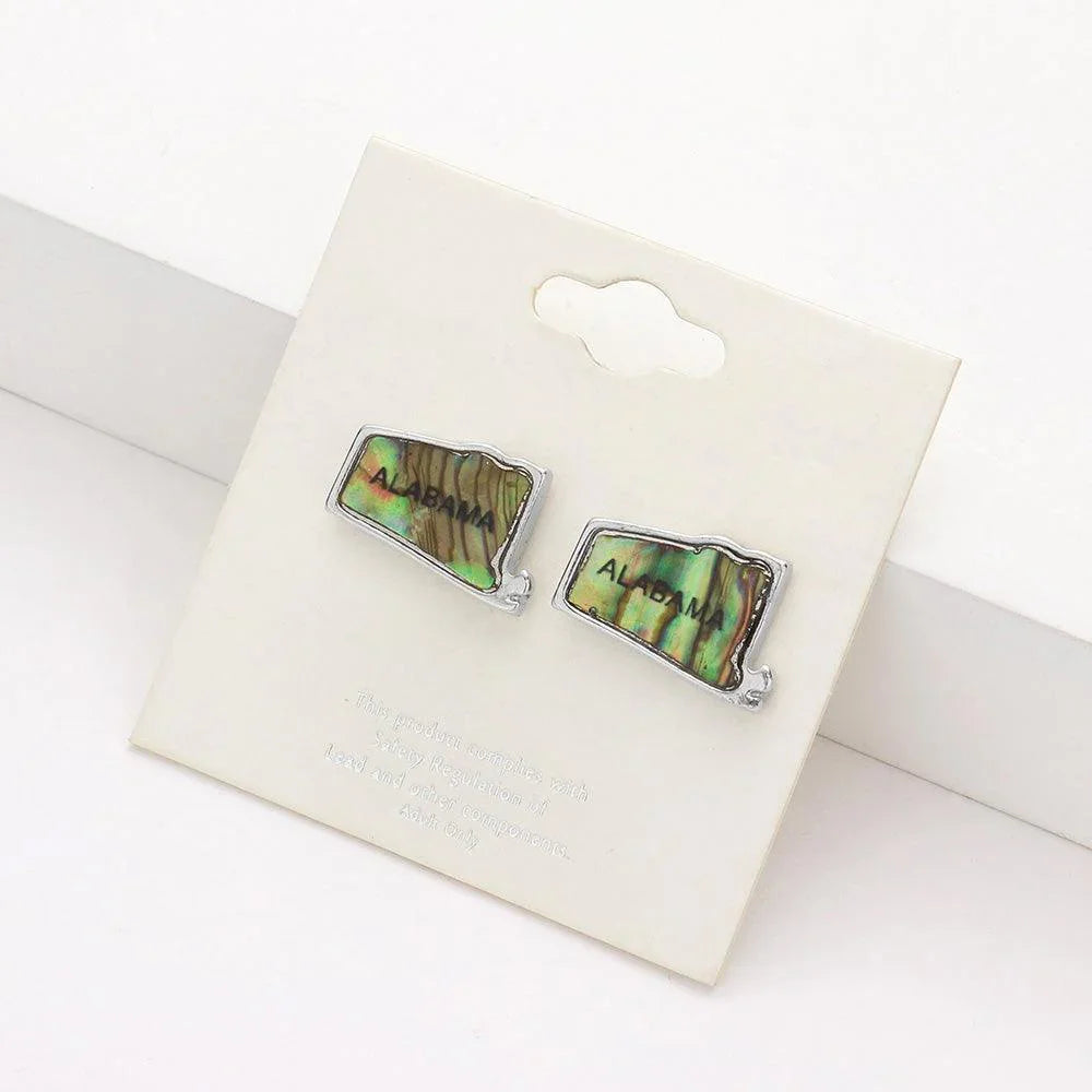 Alabama State Map Abalone Stud Earrings - Jewelry Store by Erik Rayo